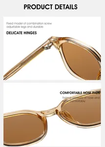 Detail of sturdy metal hinges and comfortable nose pads on amber jelly sunglasses
