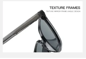 Detailed macro view of TR90 sunglasses temple featuring intricate metal grid texture