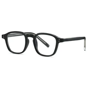 Classic black TR anti-blue light glasses frame with stylish silver metal rivet accents
