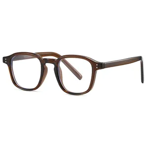 Stylish amber brown TR90 blue light blocking glasses with trendy square frame for students