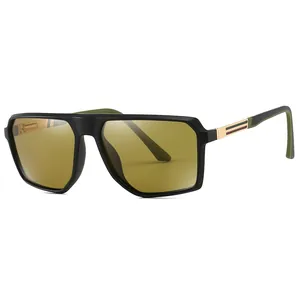 Classic vintage polarized square sunglasses with black frame and golden mirrored lenses