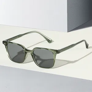 Fashionable olive green TR90 sunglasses with smoke lenses and metal rivet details