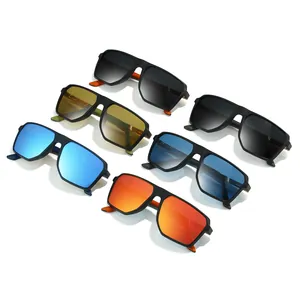 Classic polarized square sunglasses for men with colorful lenses and matte black frames