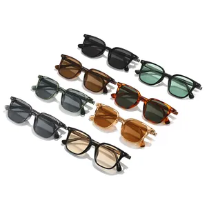 Multiple colors of TR90 square sunglasses with stylish metal rivets on white background