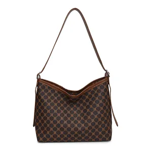 Classic vintage brown hobo tote bag with monogram pattern for women daily commute