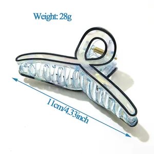 Blue acetate hair claw clip with black trim, 11cm minimalist shark clip for women