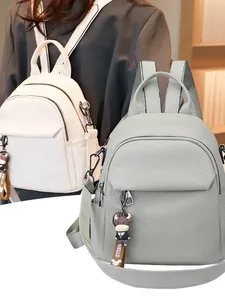 Zaino Mini Moda Donna Trama Litchi in Pelle PU Zaino da Viaggio Con Ciondolo a Mucca Cartoon Casual Grande Capacità Stile Coreano Borsa a Tracolla Piccola