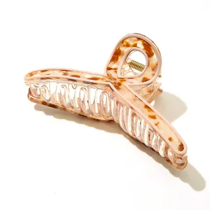 Detail view of large tortoiseshell acetate claw clip with strong metal spring for hair