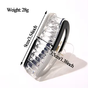 Zweifarbige ovale Haarklammer mit Wellenstruktur und schwarzem Rand, 9 cm schlicht