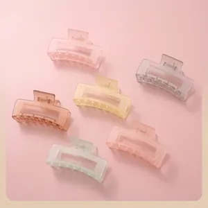 Detailed set of translucent frosted rectangular hair claws in six pastel colors