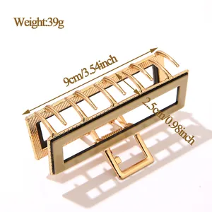Golden alloy square hair claw clip with beige resin inlay for women 9cm length