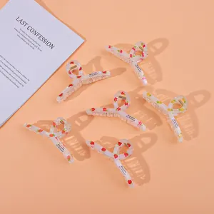 Large Transparent Acrylic Fruit Hair Claw Clip Iridescent Strawberry Cherry Watermelon Pattern Sweet Hair Accessory For Women