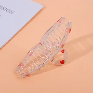 Cute transparent acrylic hair claw clip with red strawberry patterns for women