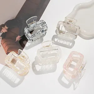 Korean Style Square Acrylic Hair Claw Clip Fashion Hollow Floral Marble Pattern Hair Grips For Women Thick Hair Accessories