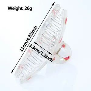 Detailed dimensions of transparent watermelon hair claw clip with 11cm length and 26g weight