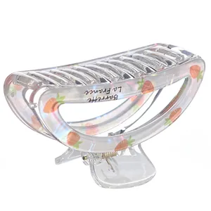 Transparent acrylic hair claw clip with cute orange carrot pattern and silver spring