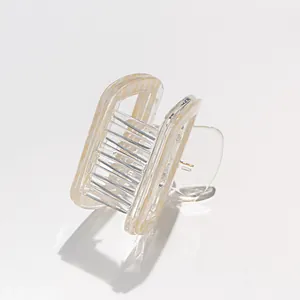 Square floral acetate hair claw clip with elegant cream pattern and metal spring