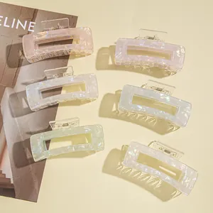 Elegant Hollow Square Hair Claw Clip Pearlescent Marble Texture Iridescent Acrylic Hair Clip Non-Slip Hair Clamp For Women