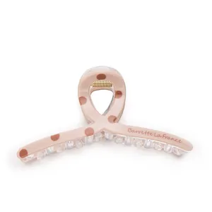 French style polka dot hair claw clip in beige acrylic with metal spring