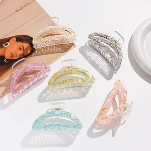 Chic Marble Pattern Acrylic Hair Claw Clip For Women Gold Foil Crackle Textured Large D-Shape French Retro Hair Accessory