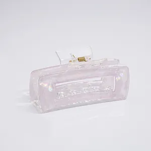 Iridescent large square hair claw clip in lavender purple for thick hair styling