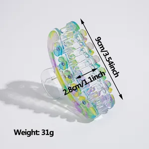 9cm acrylic flower hair claw clip with rhinestones and size measurement indicators