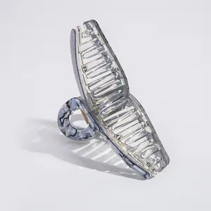 Large marble pattern and silver glitter acrylic hair claw clip for elegant updos