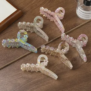 Grande Pince à Cheveux Fleur en Résine Acrylique Pince Requin Strass Floral Pince à Cheveux Pour Femmes Accessoires Mode