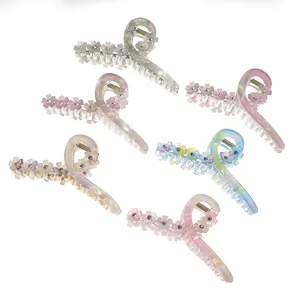 Pinces à cheveux fleurs en acétate avec strass en plusieurs couleurs pour cheveux épais