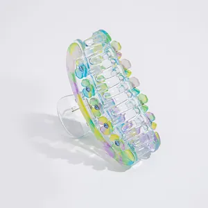 9cm floral hair claw clip with colorful marble acrylic texture and rhinestone accents