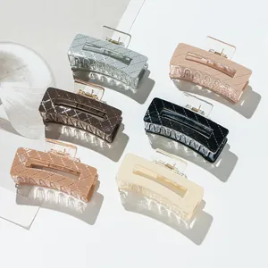 Pinza para el Cabello Rectangular Hueca de Acrílico Patrón Acolchado Clip Grande para el Cabello con Resorte de Metal Accesorios para el Cabello de Mujer