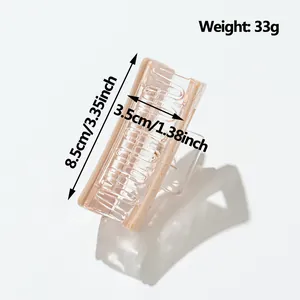 Pink translucent acrylic square hair claw clip for women measures 8.5cm by 3.5cm