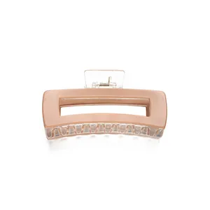 Large minimalist hair claw clip in beige and transparent acrylic for thick hair