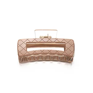 Elegant rectangle brown plaid hair claw clip with lattice pattern for women