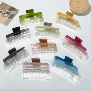 Korean Style Large Acrylic Gradient Hair Claw Clip Hollow Rectangular Shark Clip For Thick Hair Women Girls Hair Accessories