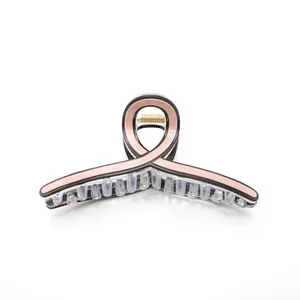Large acetate hair claw clip with morandi pink and black contrast for women