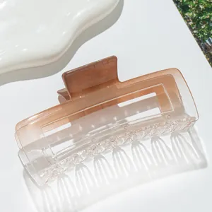 Detailed view of large rectangular gradient shark hair claw clip with transparent finish
