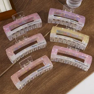 Set of 6 large rectangular acrylic hair claws with pearlescent mermaid finish in pastel colors