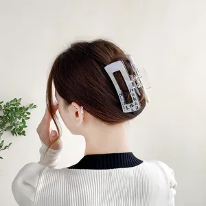 Classic Chinese style marble purple hair claw clip with elegant black calligraphy