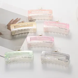 Set of 6 large rectangular iridescent hair claws with Barrette La France text