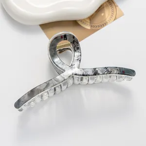 Detail of 13cm marble texture hair claw clip with black Chinese calligraphy art