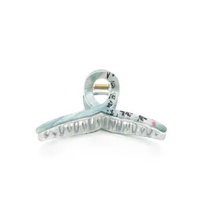 13cm Morandi green marble hair claw clip with Chinese calligraphy and red seal