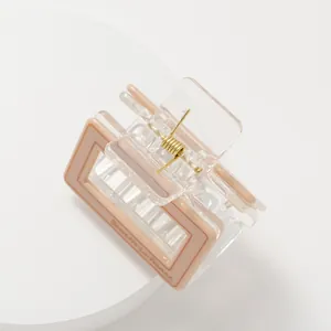 Pince à cheveux rectangulaire élégante en résine transparente avec accents roses doux