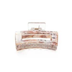 New Chinese style amber rectangle hair claw clip with artistic calligraphy patterns
