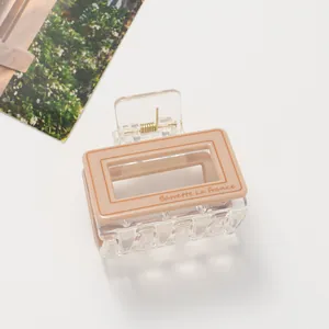 Gros plan détaillé d'une pince à cheveux transparente avec un motif rectangulaire