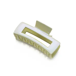 Large rectangular cream hair claw clip with glossy pearl finish for long hair