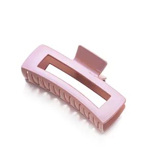 Extra large square hollow hair claw clip in pearlescent pink for thick hair styling