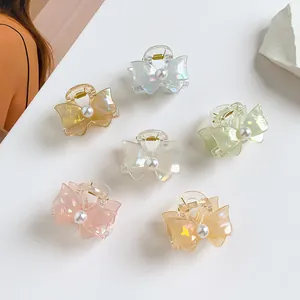 Irisierende Acryl Schmetterlingsschleife Haarklammer Mit Künstliche Perlenimitat Elegant Klein Hai Clip Haarschmuck Für Damen Mädchen