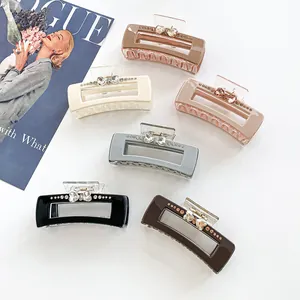 Pince à Cheveux Élégante en Forme de Cœur avec Strass pour Femme Barrette Rectangulaire en Acrylique Bijoux de Mode