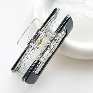 Pince à cheveux élégante en forme de cœur avec strass et design en acrylique bicolore